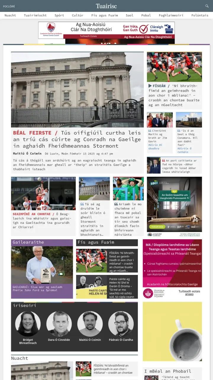 Screenshot of Tuairisc.ie