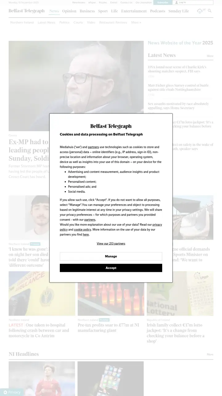 Screenshot of Belfast Telegraph