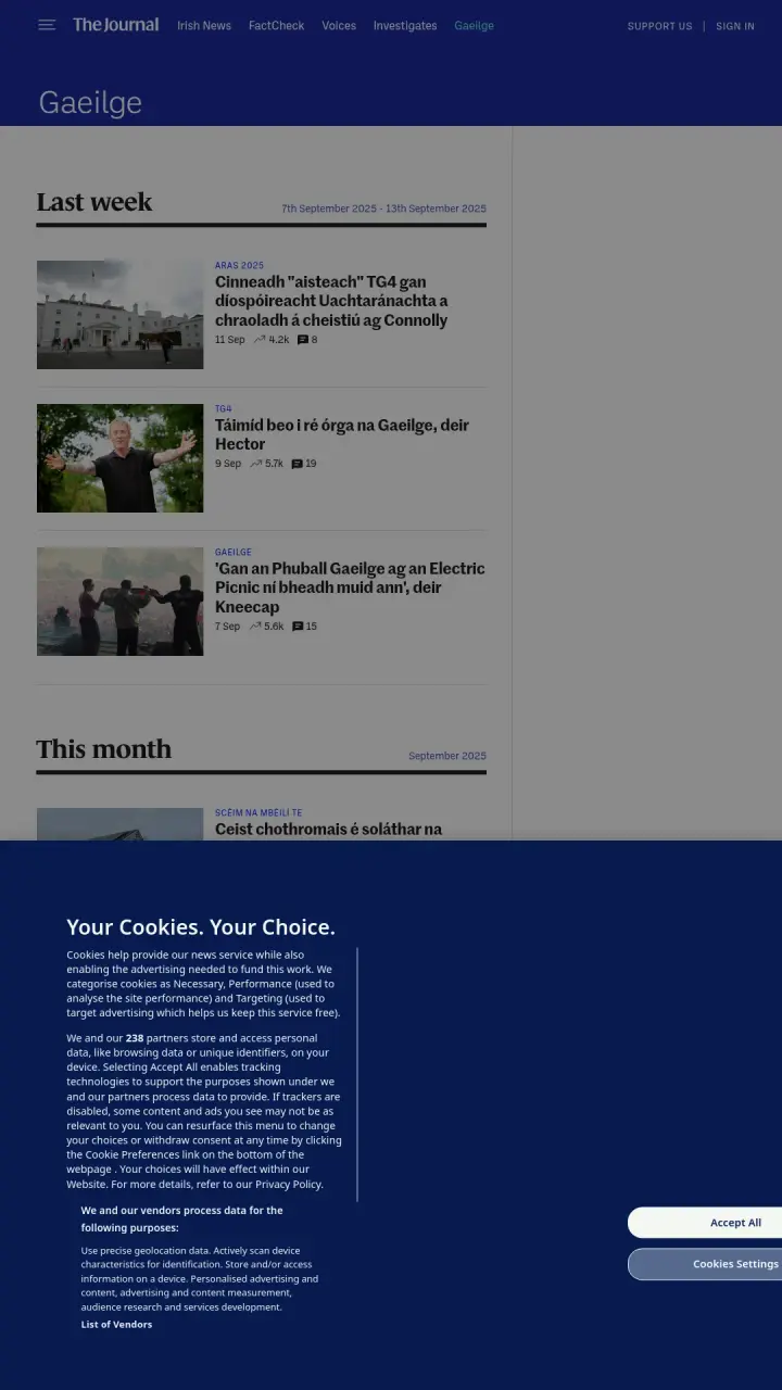 Screenshot of The Journal - Gaeilge