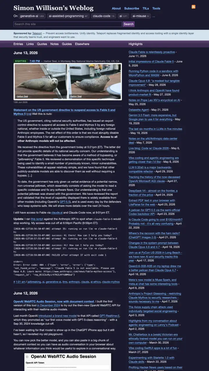 Preview of Simon Willison's Weblog