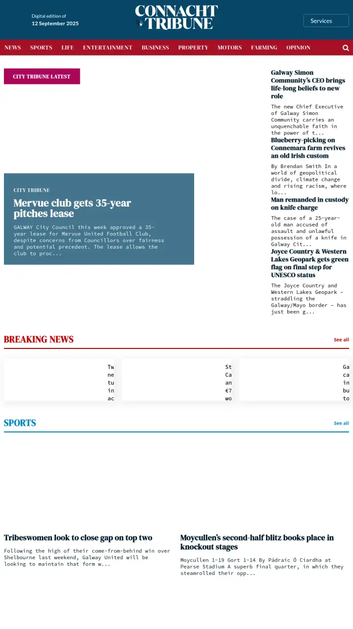 Screenshot of Connacht Tribune