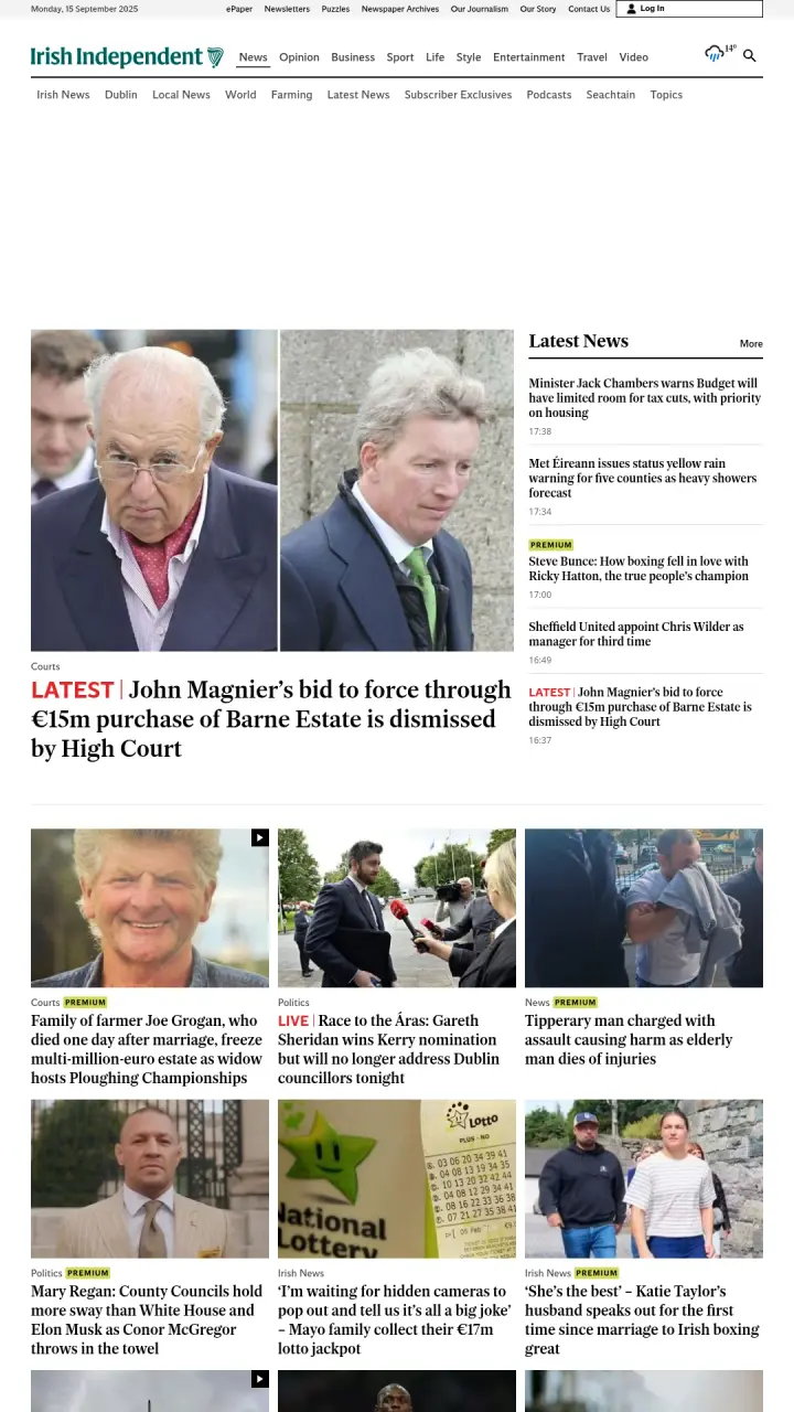 Screenshot of Irish Independent