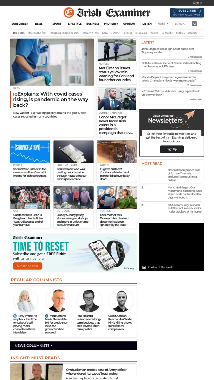 Screenshot of Irish Examiner