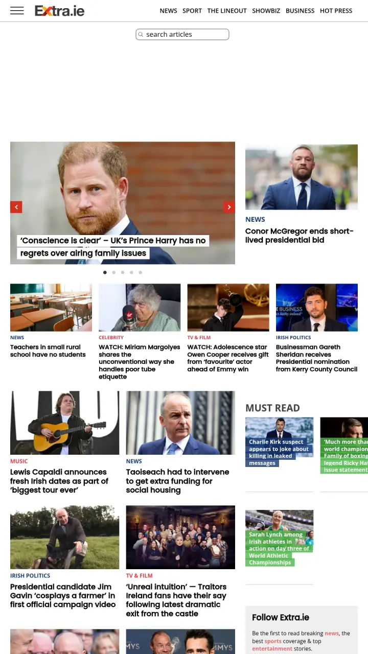 Screenshot of Extra.ie